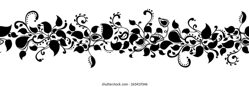 Vector Seamless Horizontal Black Floral Pattern Stock Vector (royalty 