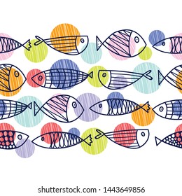 Vector seamless horizontal border with fish.