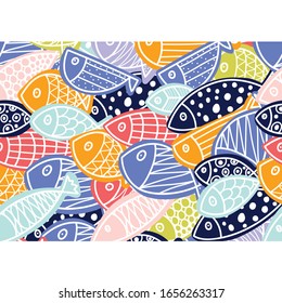 Vector seamless horizontal border with fish.