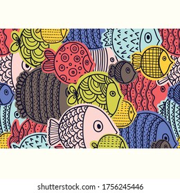 Vector seamless horizontal border with fish.