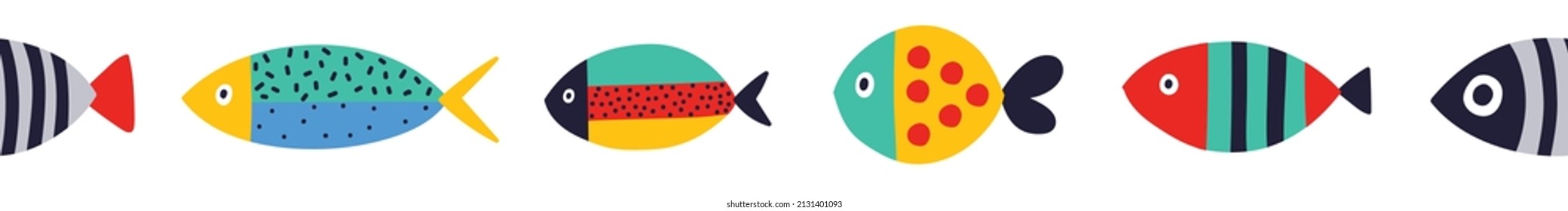 Vector seamless horizontal border with fish.