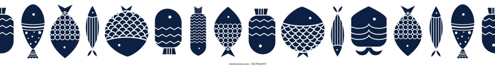 Vector seamless horizontal border with fish. Cute illustration.