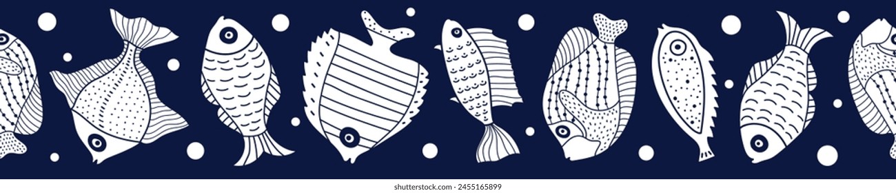 Vector seamless horizontal border with fish.