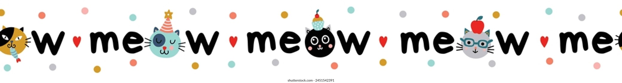 Vector seamless horizontal border with funny cats in cartoon style. Can be used for wallpaper, pattern fills, web page background,textile, postcards.
