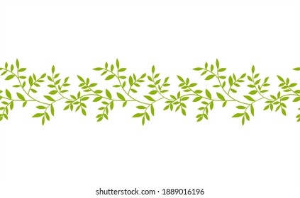 
Vector seamless horizontal border from a green bush branch. Herbal and botanical ornament for design or tattoo