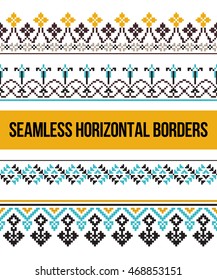 vector seamless horizontal borders for background, fabric, paper. geometric ethnic 