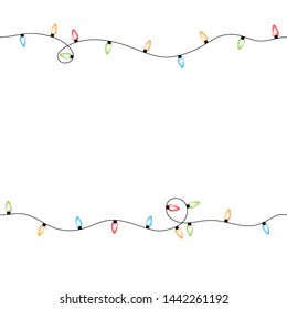 Vector seamless horizontal light bulbs for Winter, Christmas and New year elements, Set of color light bulbs festive decorations for greeting card or banner