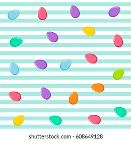 Vector seamless horizontal line pattern with colorful eggs. Easter holiday background for web backdrop, printing on fabric, paper for scrapbooking, gift wrap.