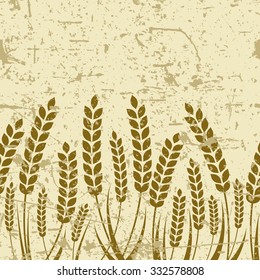 Vector seamless horizontal old grunge background with ripe ear of wheat. Abstract concept for organic products, harvest, grain, bakery, healthy food.