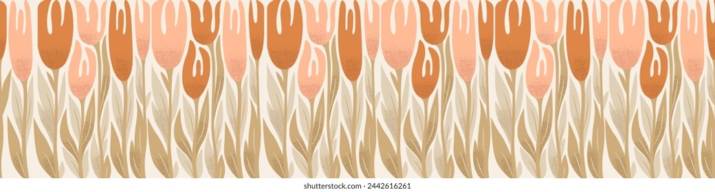 Vector seamless horizontal pattern with abstract hand drawn flowers isolated on white background. Modern floral design for print, fabric, wallpaper, card, textile
