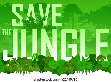 Vector seamless horizontal tropical rainforest Jungle background