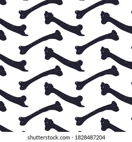 Vector seamless horror pattern for Helloween. Animal or human bones. Black silhouette on white background.