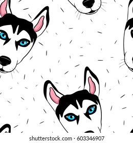 Vector seamless husky pattern on white background