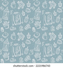 Vector seamless hygge pattern. Useable for  posters, stickers, prints, illustrating, textiles, wrappers, wallpapers, surface design