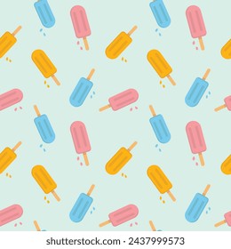 Vector patrón de helado sin fisuras. Diseño de paletas de verano, amarillo, azul y rosa