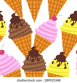 Vector seamless ice cream pattern. Desert elements pattern. Ice-cream with cherry