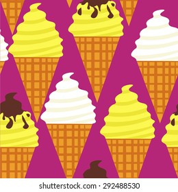 Vector seamless ice cream pattern. Desert elements background. Ice cream cone