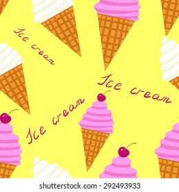 Vector seamless ice cream pattern. Desert elements background. Ice cream cone