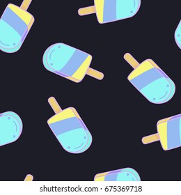 vector seamless ice cream pattern. colorful cartoon background with fruit popsicles. paper wrapping design