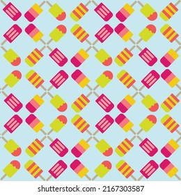 Vector seamless ice cream popsicles pattern on Persian green background. Perfect for textile, wallpaper and fabric print. Eps 10.