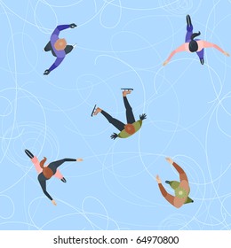 Vector Seamless Ice Rink. View From The Above. Pattern With Skating People. Use It To Tiling Fill In Your Illustrator Swatches Panel.