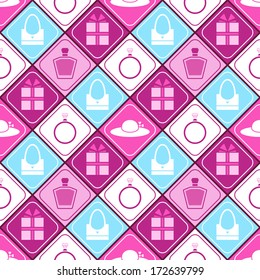 Vector seamless icon pattern. Suitable for posters and prints, wallpaper, textiles, scrap-booking, gift wrap and packaging. 8 EPS