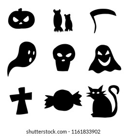 Vector seamless icon set for Halloween. Pumpkin, ghost, bat, and other items on Halloween theme.