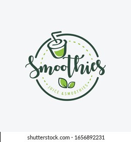 Vector seamless icon style illustration Logo for smoothie and juice bar or shop. Vegan fruit drink stamp and vintage touch