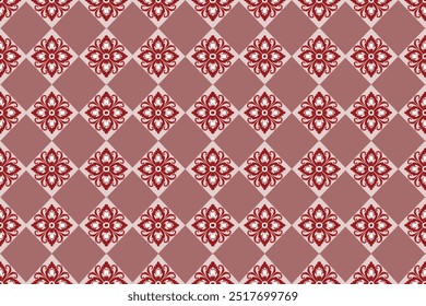 Vector seamless ikat pattern with red flower