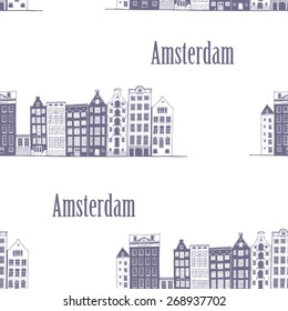 Vector seamless illustration Amsterdam the Netherlands on the white background