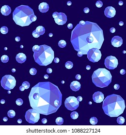 Vector seamless illustration of atoms flying in space, polyhedra of a complex cut, explosion of protons, neutrons, not exact scientific image 3D