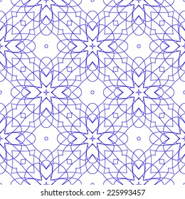 Vector Seamless Illustration of Blue Tangier Grid, Abstract Guilloche Background