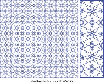 Vector seamless illustration of blue tangier grid, abstract guilloche background
