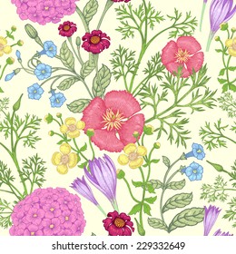 Vector seamless illustration of a bouquet of flowers on a light background. Floral ornament.