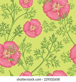 Vector seamless illustration of a bouquet of flowers on a green background. Floral ornament.