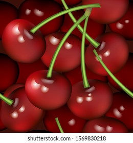 Vector seamless illustration cherry many berries red color 3d drawing solid fill background