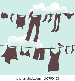 Vector seamless illustration of clothes hanging out to dry