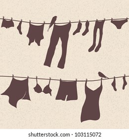 Vector seamless illustration of clothes hanging out to dry