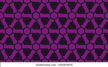 Vector seamless illustration. COLOR 1 COLOR 2. For you home interior wallpaper, fashion print.Original interior background in triangles style. Purple addiction color