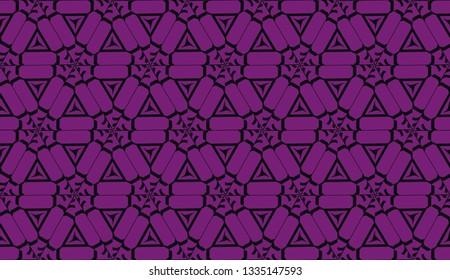Vector seamless illustration. COLOR 1 COLOR 2. For you home interior wallpaper, fashion print.Original interior background in triangles style. Purple addiction color