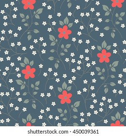Vector seamless illustration with color small flowers and elegant stems