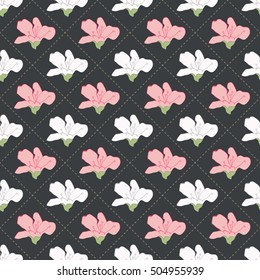 Vector seamless illustration with color squares filled with tender flowers