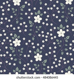 Vector seamless illustration with color tender flowers and elegant stems