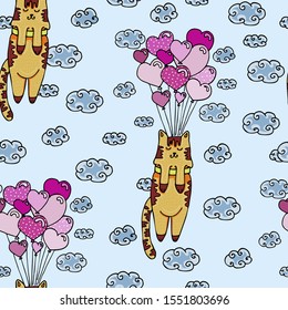 Vector seamless illustration with cute cats. Ideal for gift and paper products.