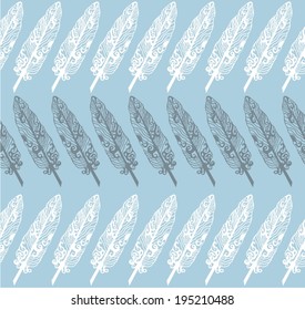 Vector seamless illustration of feathers with tribal ornaments