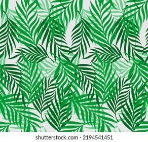 Vector seamless illustration with fern leaves. Tropic exotic painterly texture with green leaves. Jungle background can be used for fabric, printing industry, packaging and other.