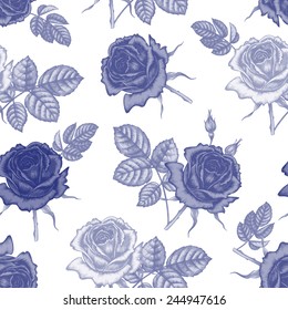 Vector seamless illustration of flowers on a white background. Floral ornament. Design for fabrics, textiles, paper, wallpaper, Internet. Victorian style. Roses.