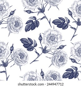 Vector seamless illustration of flowers on a white background. Floral ornament. Design for fabrics, textiles, paper, wallpaper, Internet. Victorian style. Roses. Vector.
