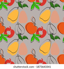 Vector seamless illustration of fruits.Motives of apples and pears.