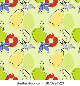 Vector seamless illustration of fruits.Motives of apples and pears.